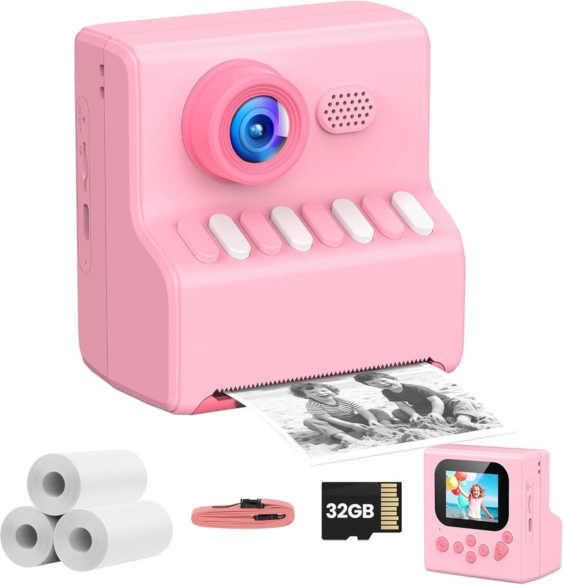 HODDRCCN Kids Camera Instant Print Pink: 32G Instant Print Camera for Kids -1080P HD - Christmas Birthday for Girls Age 3-12 - Ideal Toy for 3 4 5 6 7 8 9 10 11 12 Girls Boys - Image 1